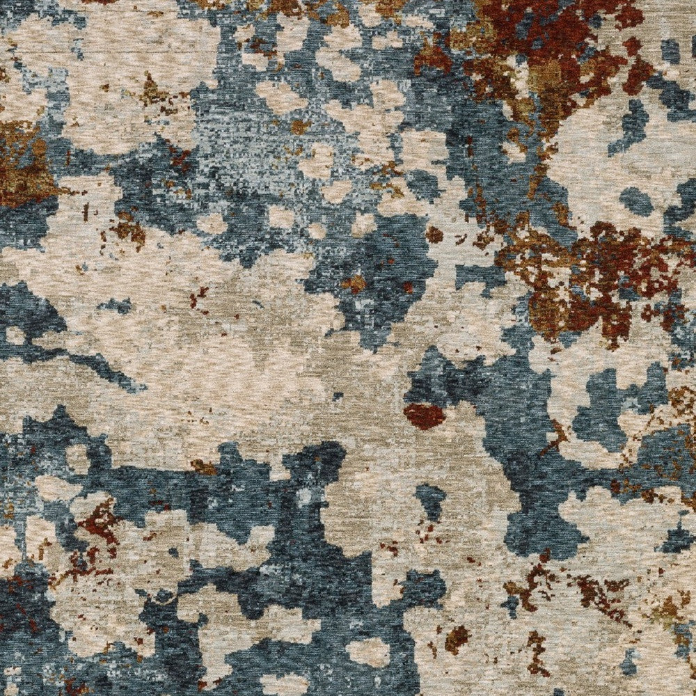 5' X 8' Beige Rust And Teal Abstract Distressed Area Rug With Fringe