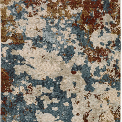 5' X 8' Beige Rust And Teal Abstract Distressed Area Rug With Fringe