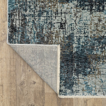7' X 10' Blue And Gray Abstract Distressed Area Rug With Fringe
