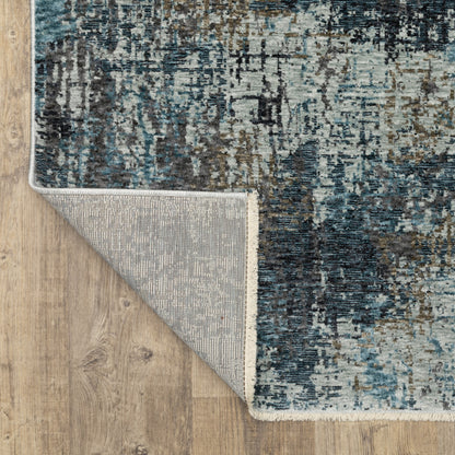 7' X 10' Blue And Gray Abstract Distressed Area Rug With Fringe