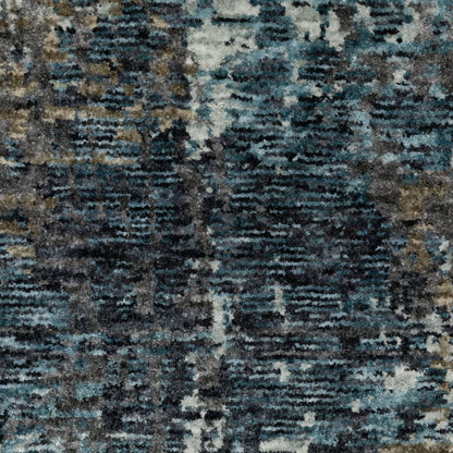 7' X 10' Blue And Gray Abstract Distressed Area Rug With Fringe