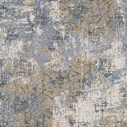 10' X 13' Beige And Blue Abstract Distressed Area Rug With Fringe