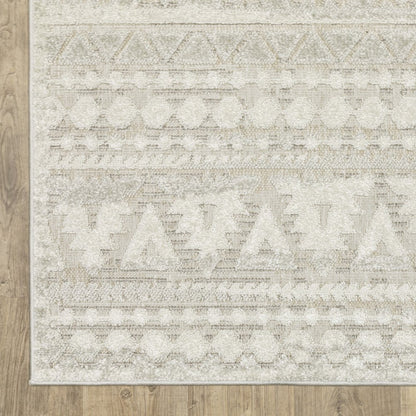 5' X 8' Beige And Ivory Tribal Area Rug