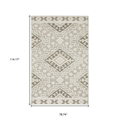 8' X 11' Beige And Brown Tribal Area Rug