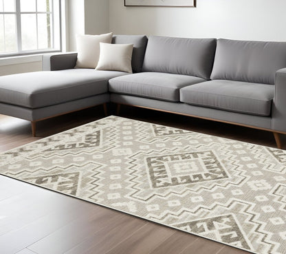 8' X 11' Beige And Brown Tribal Area Rug