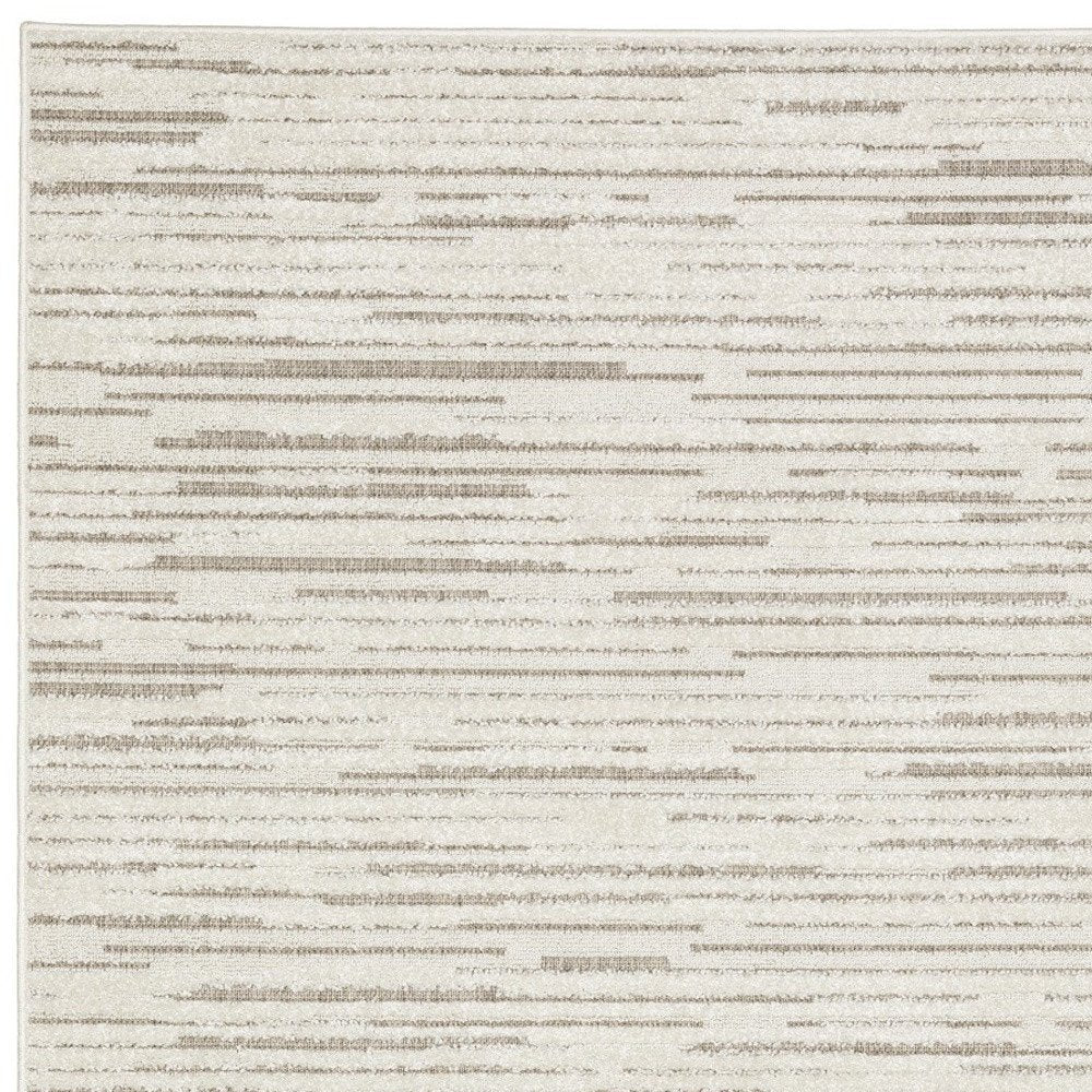 8' X 11' Ivory And Brown Striped Distressed Area Rug