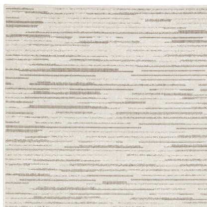 8' X 11' Ivory And Brown Striped Distressed Area Rug