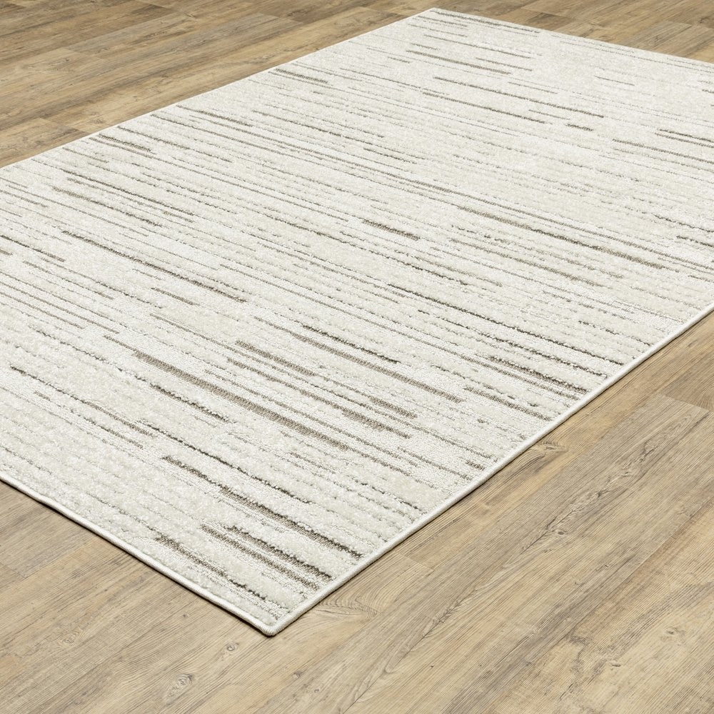 8' X 11' Ivory And Brown Striped Distressed Area Rug