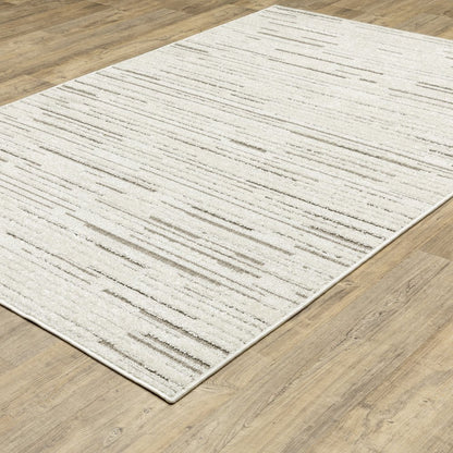 8' X 11' Ivory And Brown Striped Distressed Area Rug