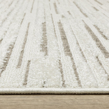 8' X 11' Ivory And Brown Striped Distressed Area Rug