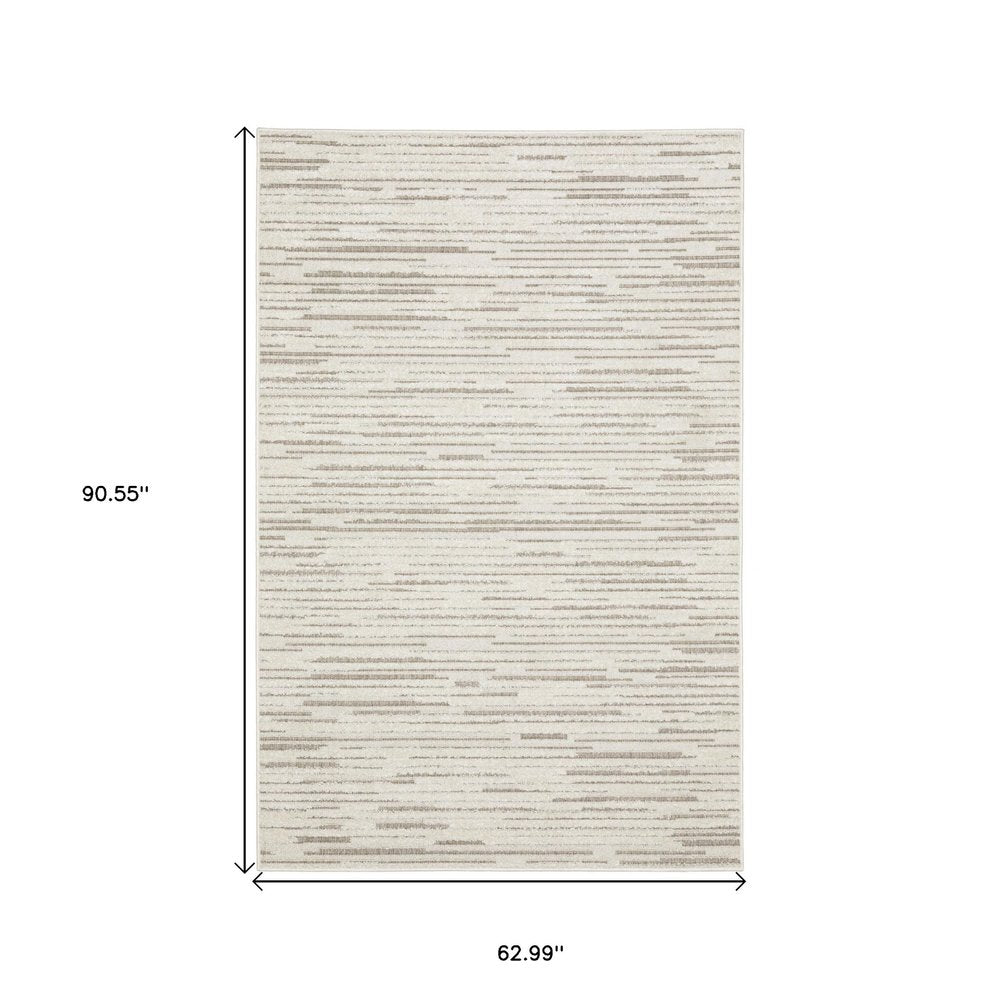 8' X 11' Ivory And Brown Striped Distressed Area Rug
