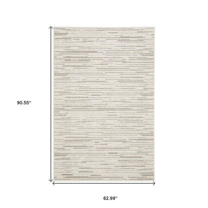8' X 11' Ivory And Brown Striped Distressed Area Rug