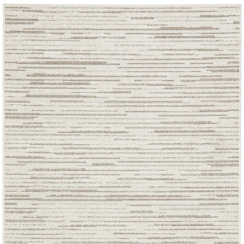 8' X 11' Ivory And Brown Striped Distressed Area Rug