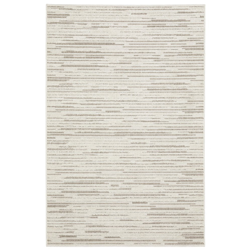 8' X 11' Ivory And Brown Striped Distressed Area Rug