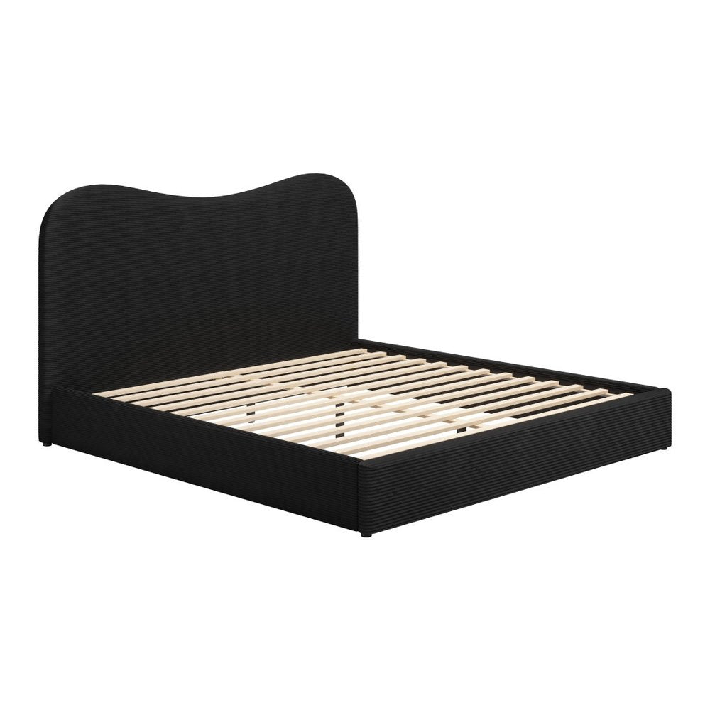 Black Ribbed Texture Velvet Upholstered King Bed Frame