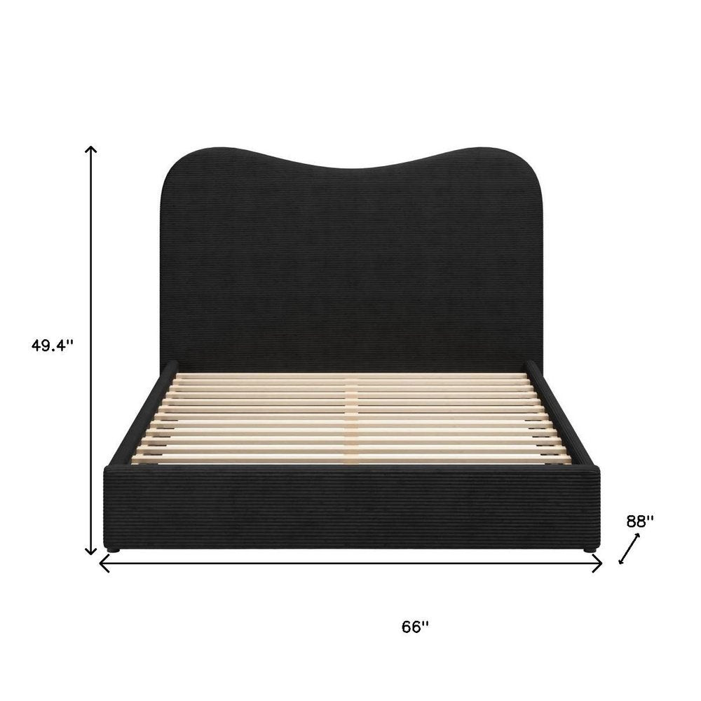 Black Ribbed Texture Velvet Upholstered Queen Bed Frame