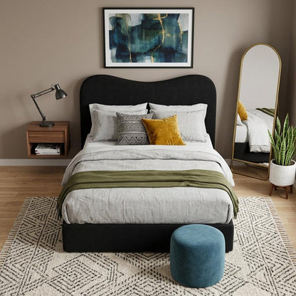 Black Ribbed Texture Velvet Upholstered Queen Bed Frame