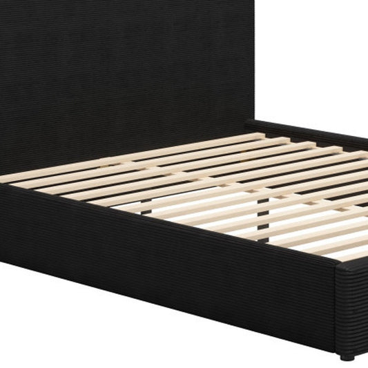 Black Ribbed Texture Velvet Upholstered Queen Bed Frame