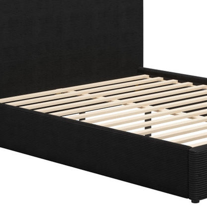 Black Ribbed Texture Velvet Upholstered Queen Bed Frame