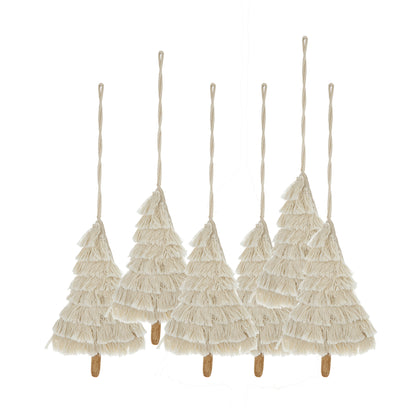 4.3x7.5' Fringes Embellished Tree Shape Ornament, Hanging Home Decor Accents for Christmas Tree, Holiday Display, Set of 6