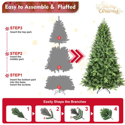 9FT Classic Christmas Tree with 3509 PE+PVC Tips – Realistic Hinged