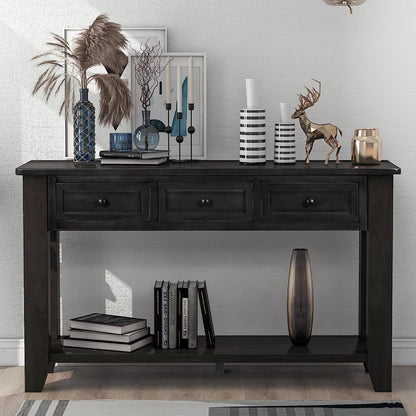 Black Console Table with Drawers and Shelf