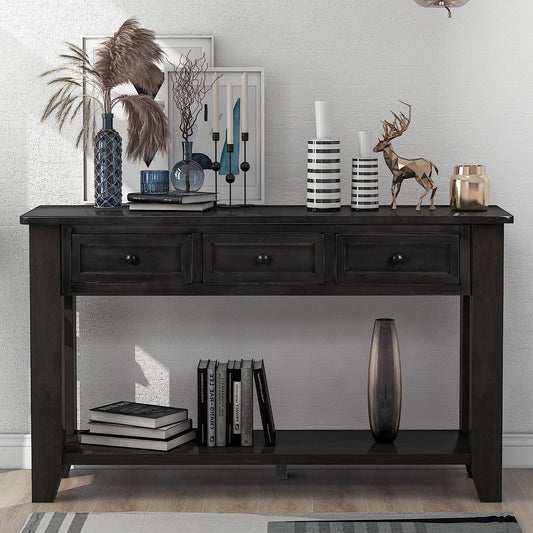 Black Console Table with Drawers and Shelf