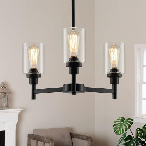 3 Lights Black Chandeliers for Dining Room Light Fixture over Table,