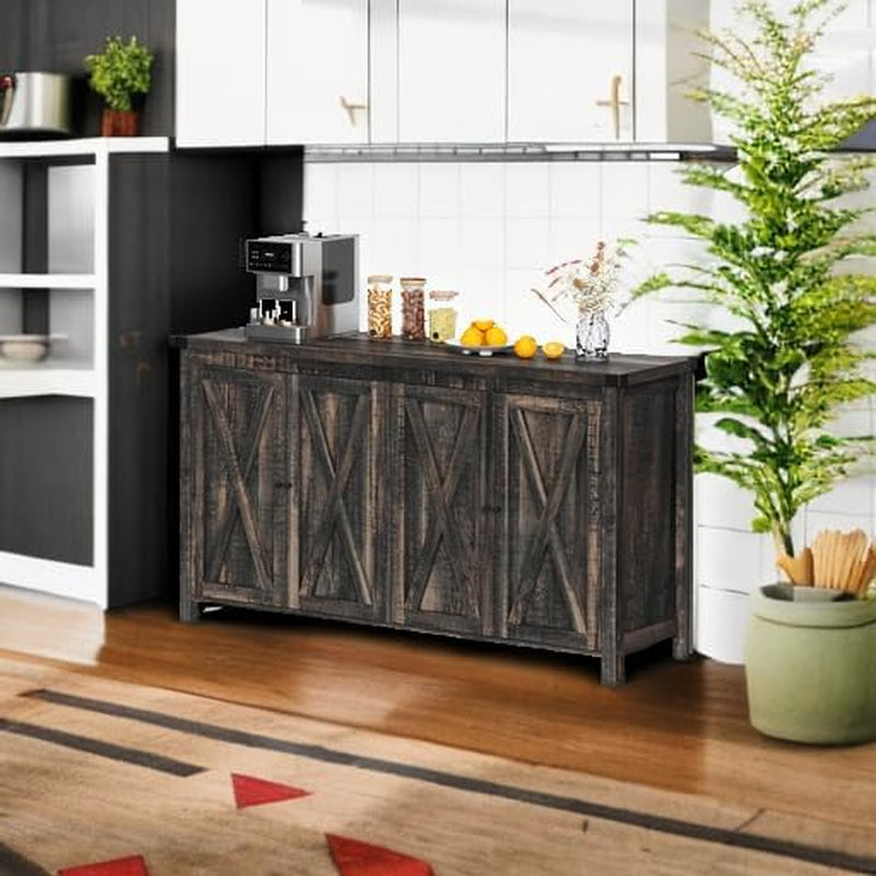 Farmhouse Sideboard Buffet Cabinet with Storage with 4 Doors, 55''