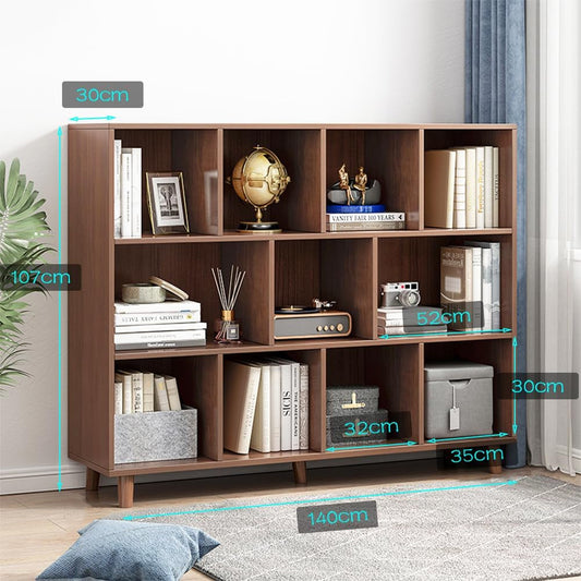 Open Cube Low Bookcase - 3-Tier Freestanding Storage Display Cabinet