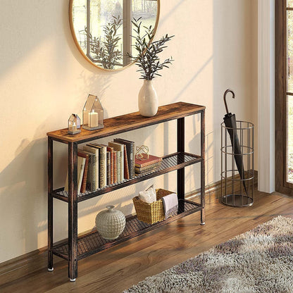 Rustic Console Table with Mesh Shelves