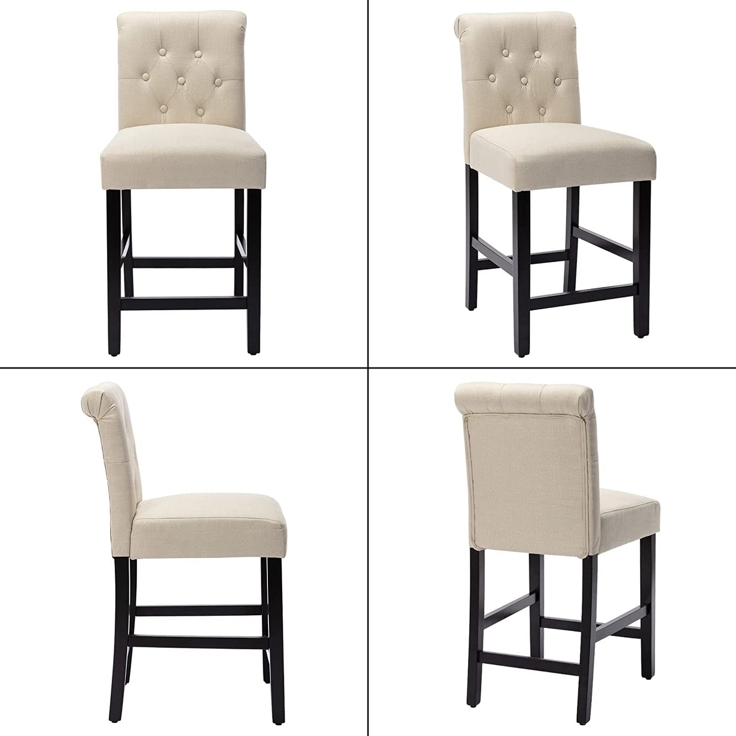 Fabric Counter Height Bar Stools with Solid Wood Legs, Set of 2