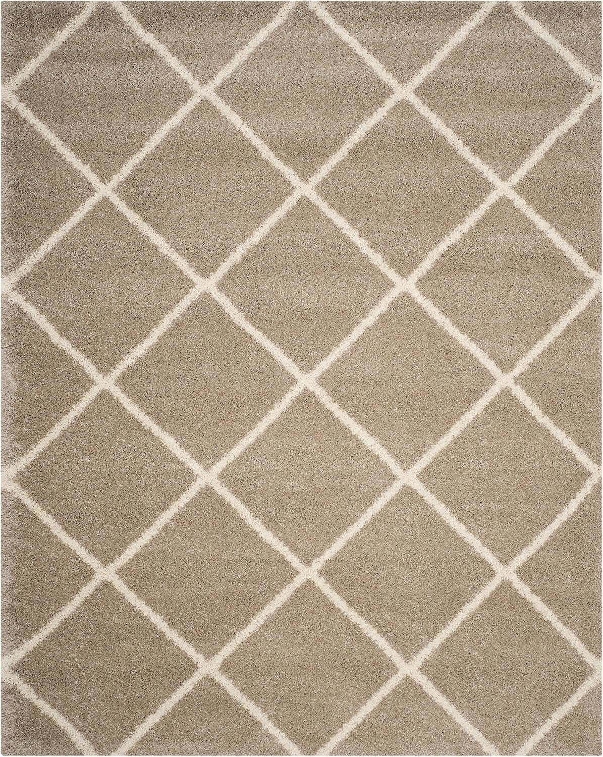 SAFAVIEH Hudson Shag Collection Area Rug - 7' Square, Beige & Ivory, Modern Trellis Design, Non-Shedding & Easy Care, 2-Inch Thick Ideal for High Traffic Areas in Living Room, Bedroom (SGH281S)