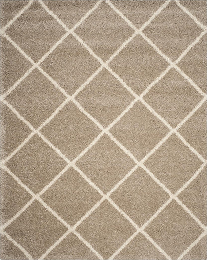 SAFAVIEH Hudson Shag Collection Area Rug - 7' Square, Beige & Ivory, Modern Trellis Design, Non-Shedding & Easy Care, 2-Inch Thick Ideal for High Traffic Areas in Living Room, Bedroom (SGH281S)