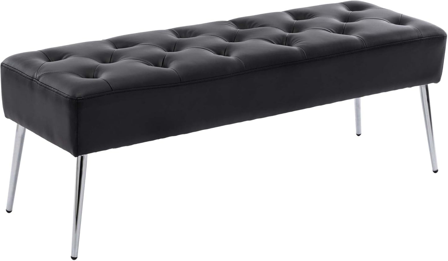 DUHOME Button-Tufted Ottoman Bench, Upholstered Bedroom Benches Footrest Stool Dining Bench Leather Accent Bench for Entryway Dining Room Living Room Bedroom End of Bed, Dark Brown
