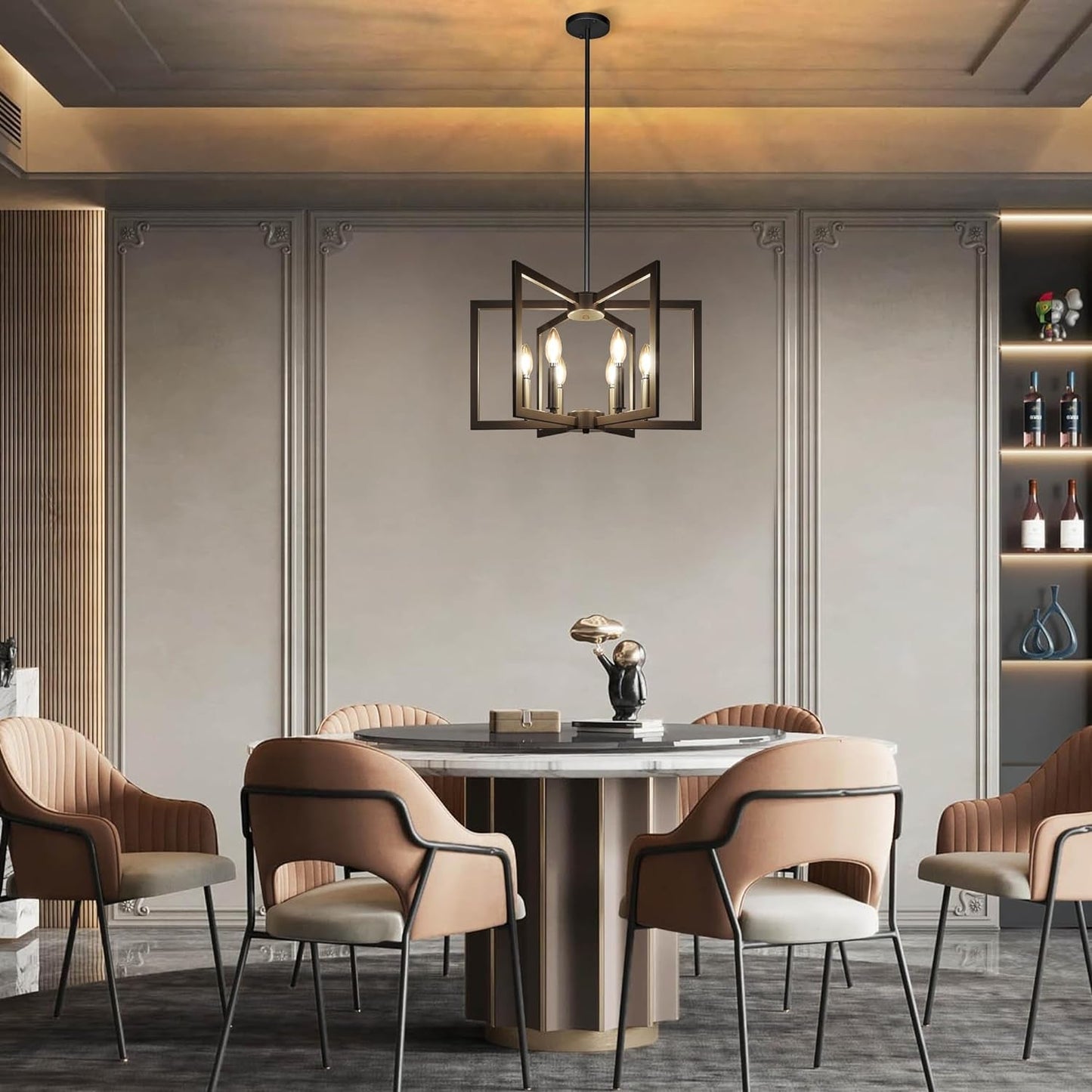 6-Light Modern Farmhouse Black Chandeliers for Entryway, Geometric