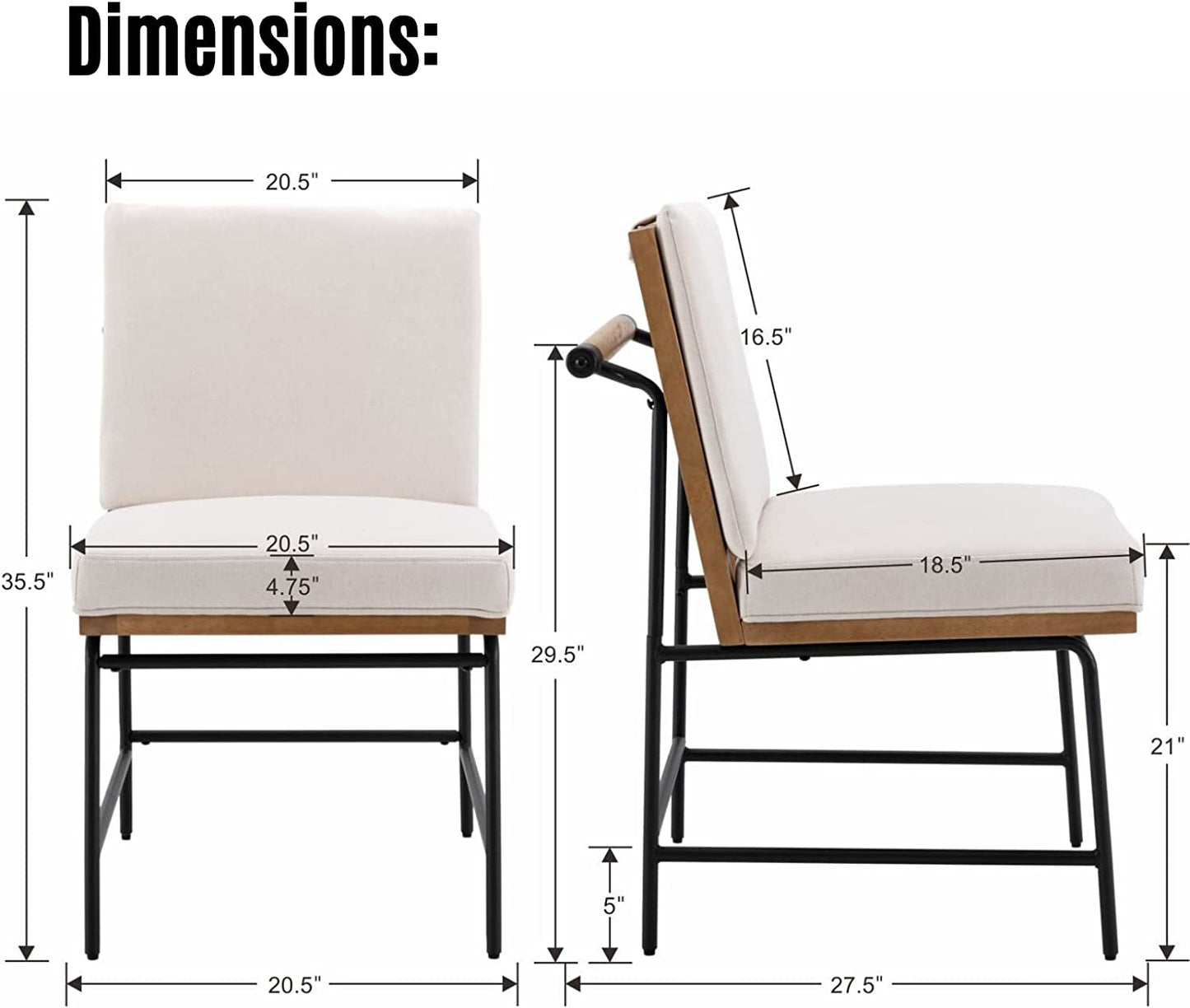 Mid Century Linen Dining Chairs Set of 2, White