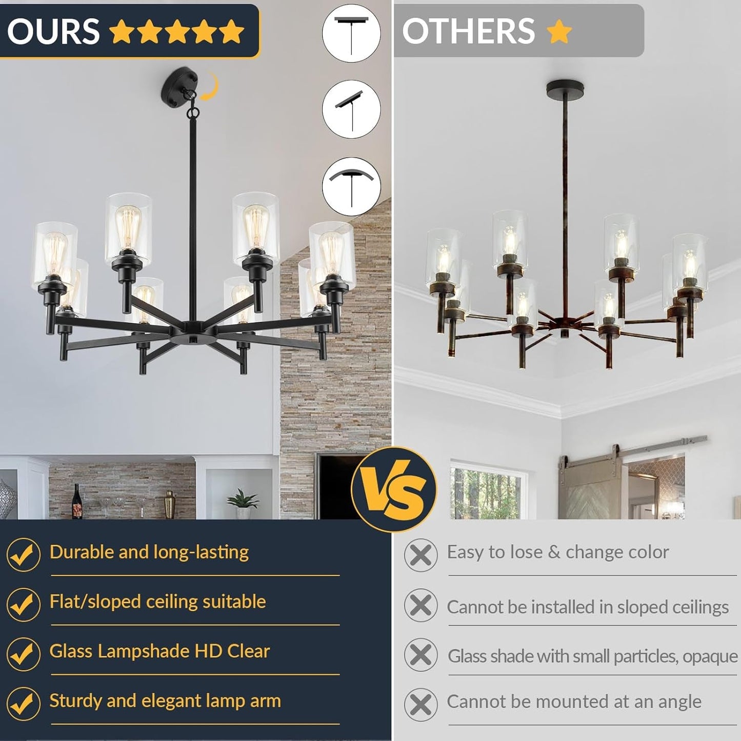 Black Chandeliers for Dining Room Light Fixture, Modern Farmhouse