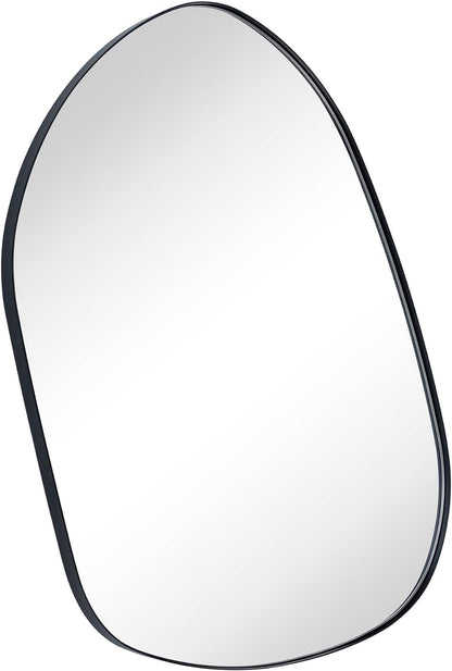 36 x 26 Matte Black Irregular Mirror with Asymmetrical Metal Frame -