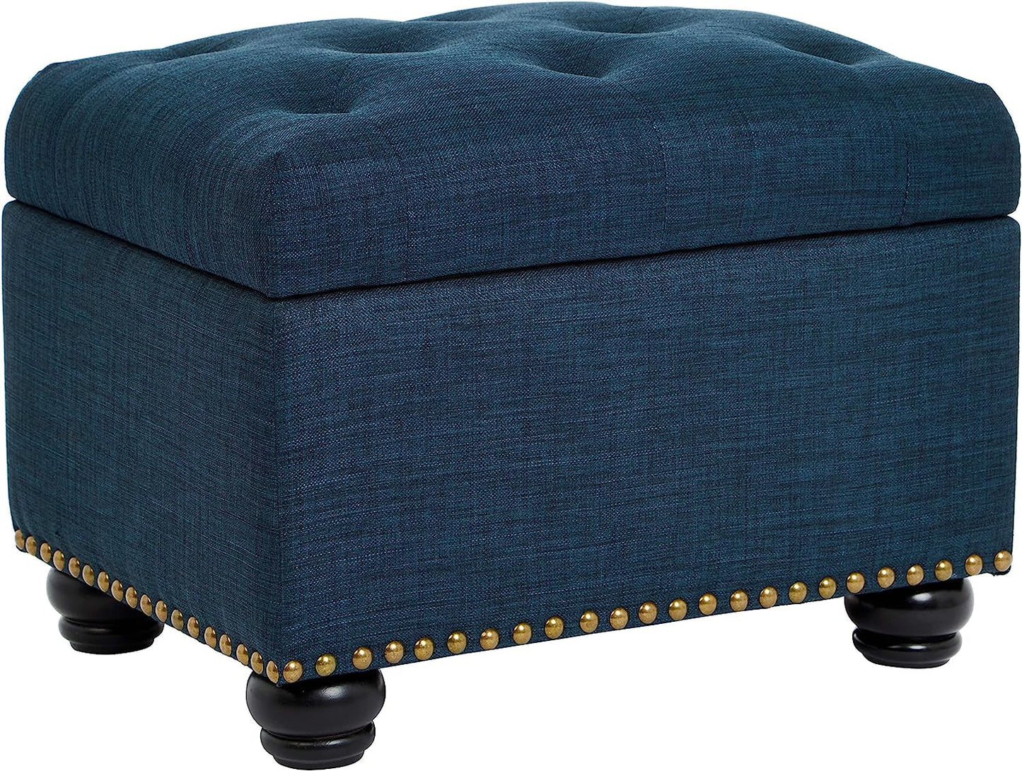 Blue Linen Ottoman with Storage by FHW