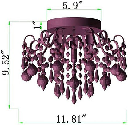 Mini Chandelier Crystal,Semi Flush Mount Pink Girl Chandelier, Small