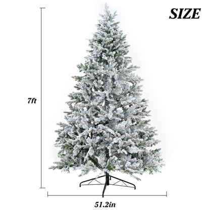 Premium 7FT Snow Flocked Hinged Artificial Christmas Tree with Fluffy