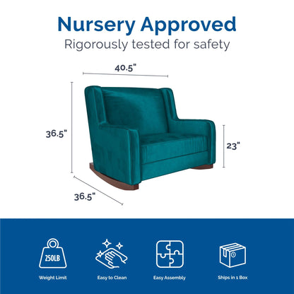 Hadley Upholstered Double Rocker Chair, Green Velvet