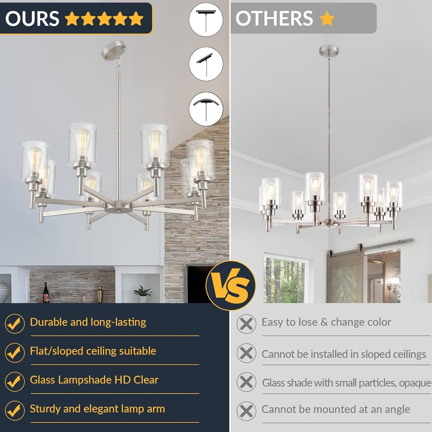 Brushed Nickel Chandeliers for Dining Room Light Fixture over Table, 8