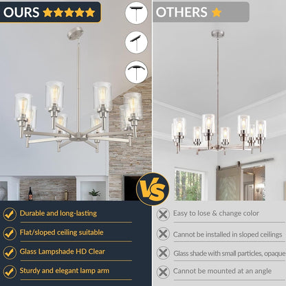 Brushed Nickel Chandeliers for Dining Room Light Fixture over Table, 8