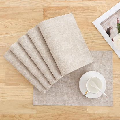 Homaxy Faux Leather Heat Resistant Placemats for Dining Table Set of 6, Waterproof Wipeable Washable PU Table Mats, Easy to Clean Anti-Slip Place Mats, 11.8" X 17", Beige