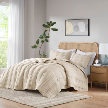3 PCS Full/Queen Poly Gauze Quilt Set Natural
