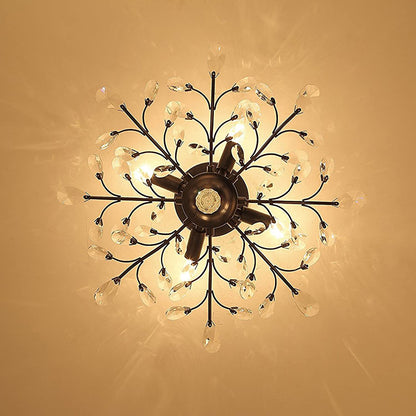 Seol-Light Vintage Crystal Branch Close to Ceiling Light Fixture Black Chandelier Flush Mount with 4 Light 160W 24.5" Dia;