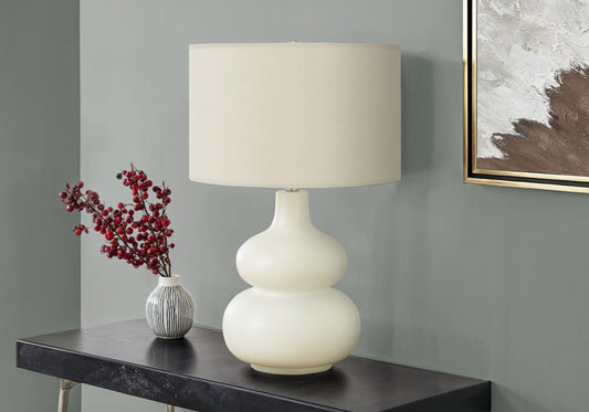 Lighting, 25'h, Table Lamp, Ivory / Cream Shade, Cream Ceramic, Contemporary