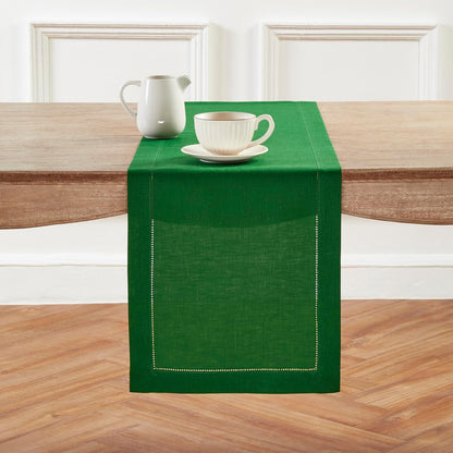 Solino Home Purple Linen Table Runner 60 Inches Long – 100% Pure Linen Classic Hemstitch Table Runner 14 X 60 Inch – Machine Washable Dining Table Runner for Valentines Day, Spring, Easter Decor